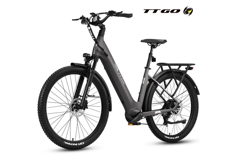 TTGO E-Bike Cityrad 28 Zoll, 70Nm, Drehmomentsensor, max. 120km, Federsattelstütze, 7 Gang SHIMANO, Kettenschaltung, Heckmotor, 720 Wh, 5 Stufen, Farbdisplay, Elektrofahrrad für Damen und Herren, Pedelec