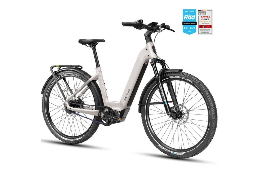 DERUIZ E-Bike Mountainbike 28 Zoll Mica Pro, 110 Nm, bis zu 180 km, 180 kg Gesamtgewicht, Nabenschaltung, Mittelmotor, 720 Wh, (Trittfrequenz- und Drehmomentsensor, Lockout-Federgabel, Tiefeinsteiger), Gates CDX, ENVIOLO stufenlos, 100-mm-Federgabel, App-Navigation
