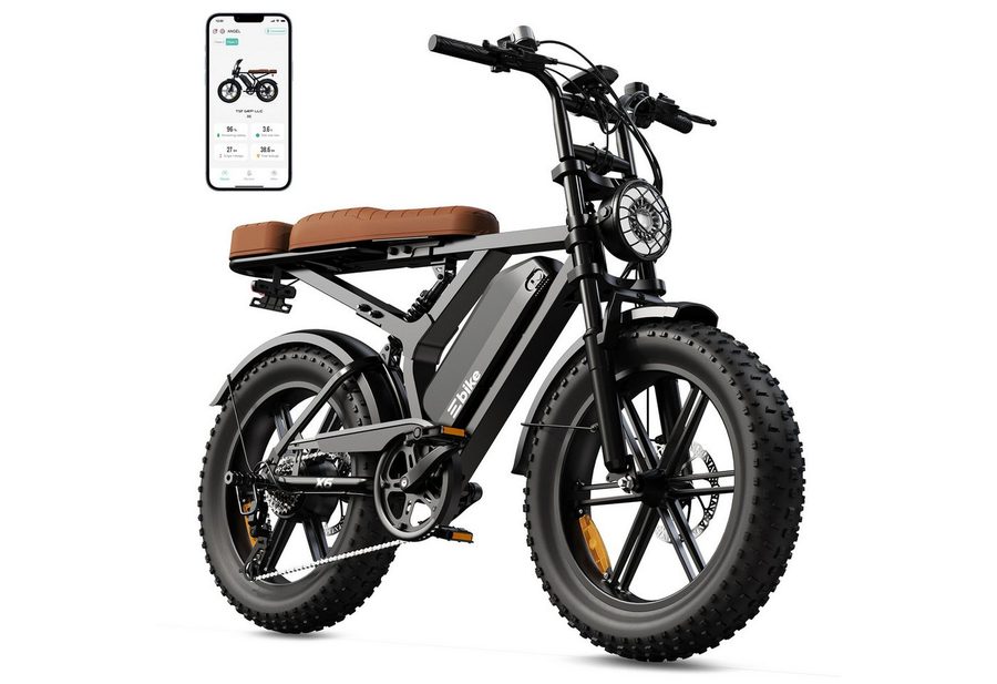SISIGAD E-Bike Mountainbike 20'' fatbike – 48V 15Ah Akku, 60 km Reichweite und Vollfederung, Shimano, Heckmotor, 720 Wh, Fat Tire Elektrofahrrad – 7-Gang Schaltung, hoher Tragkraft 204kg,APP