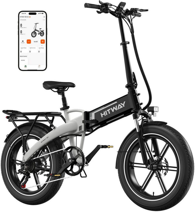 HITWAY E-Bike Mountainbike 20*4,0 zoll Elektrofahrrad mit 48V13Ah Akku Pedelec, 7 Gang shimano shimano Schaltwerk, Kettenschaltung, (1 tlg), E Mountainbike Klappfahrrad E-Faltrad für Damen u. Herren