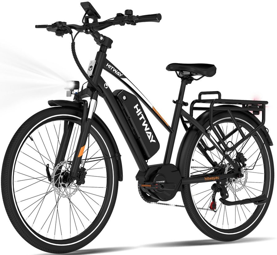 HITWAY E-Bike Trekkingrad 27,5 Zoll E-Bike Mittelmotor, Reichweite bis 150-180 km, 7 Gang shimano shimano Schaltwerk, Kettenschaltung, Mittelmotor, 468 Wh, Drehmomentsensor, Hydraulischbremsen, Federgabel mit Lockout, Alu
