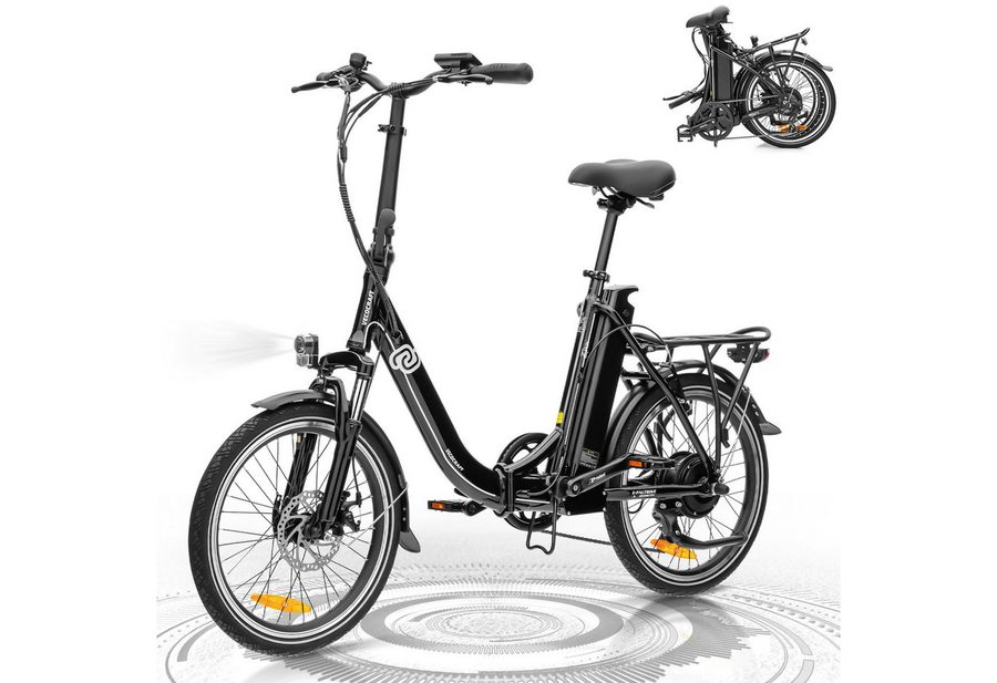 VECOCRAFT E-Bike Faltrad 36V 13Ah Elektrofahrrad,20’’ Pedelec max.100km,klappbar, E-PAX, 7 Gang Shimano, Kettenschaltung, Heckmotor, 468 Wh, E-Citybike,Cityrad für Damen und Herren mit Gepäckträger
