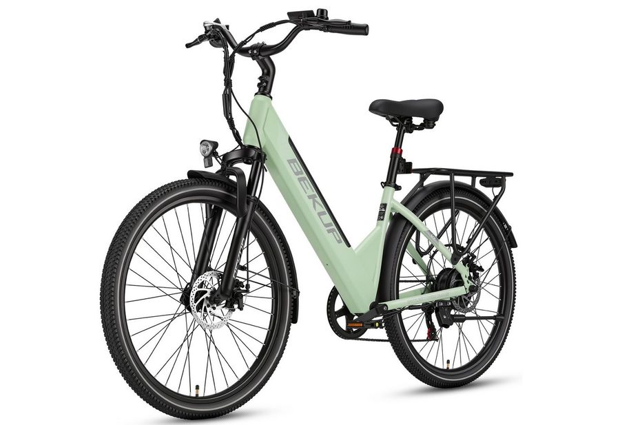 Vankel E-Bike Cityrad 26 Zoll City-E-Bike für Damen und Herren, 522 Wh, 120 km, 45 Nm, 7 Gang Shimano Shimano Tourney TZ Schaltwerk, Kettenschaltung, Heckmotor, 522 Wh, (Komplettset, E-Bike inklusive Akku und Ladegerät), Für Alltag und Touren mit Federgabel, Display und Scheibenbremsen