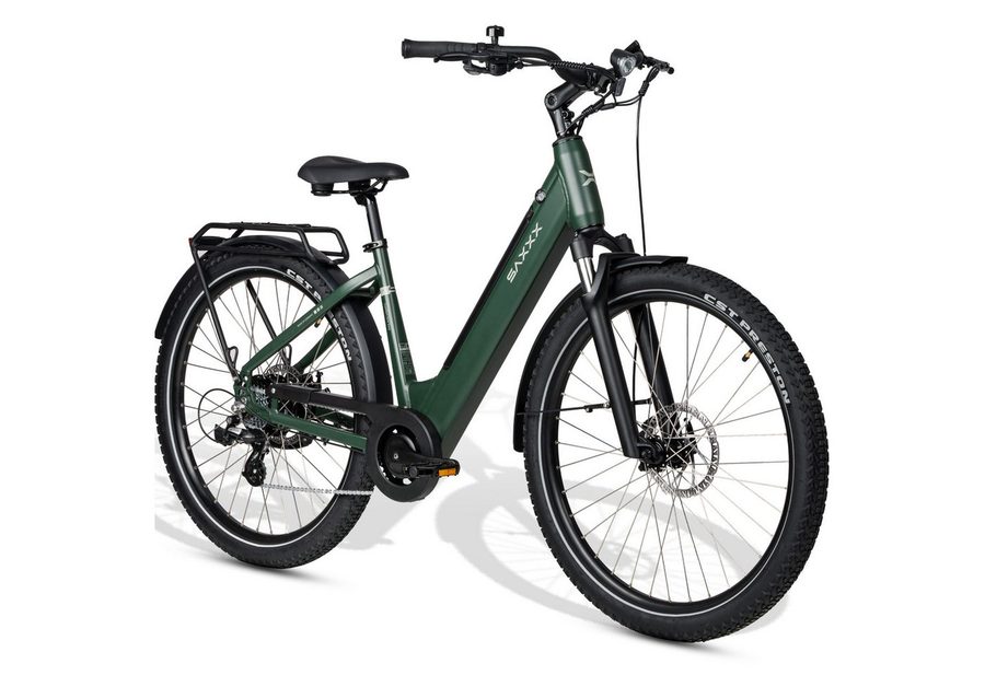 SAXXX E-Bike Cityrad 28 Zoll Damen/Herren, SAXXX CSE/SUV, 468Wh, 95 % vormontiert, 7 Gang SHIMANO Altus Schaltwerk, Kettenschaltung, Hinterradmotor, 468 Wh, (mit Tiefeinstieg, mit Gepäckträger, abnehmbarer Akku), 250W Heckmotor, Pedelec E-Citybike, Elektrofahrrad mit 45cm Rahmenhöhe