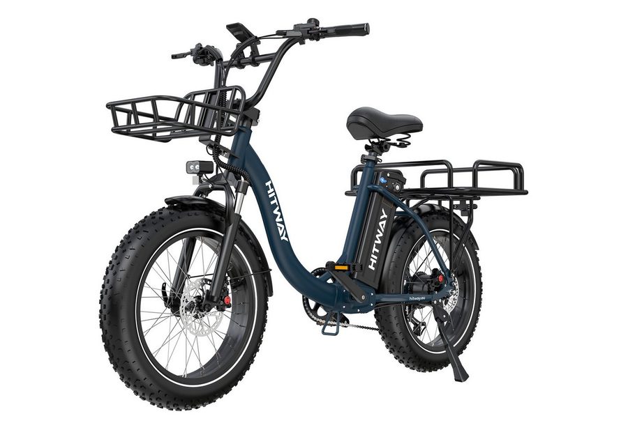 HITWAY E-Bike Cityrad 20*4,0 Zoll E-Lastenrad mit hydraulischer Scheibenbremse bis zu 160 km, 7 Gang shimano shimano Schaltwerk, Kettenschaltung, Heckmotor, 1296 Wh, E-BIKE mit 2 Körben, NFC,APP, StVZO