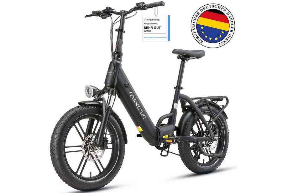 Vankel E-Bike Herren u. Damen E-Faltrad 20 Zoll 250W 691Wh 100km Fatbike Shimano, Kettenschaltung, Heckmotor, 691 Wh, Hydraulische Scheibenbremse Drehmomentsensor Federgabel 30,5 kg