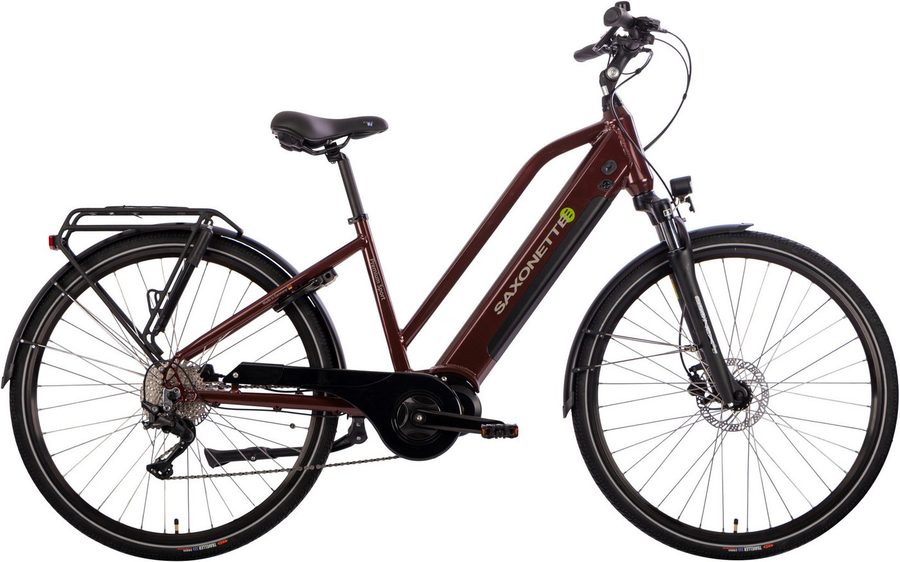 SAXONETTE E-Bike Trekkingrad Premium Sport (Trapez), 10 Gang, Kettenschaltung, Mittelmotor, 522 Wh, Pedelec, Elektrofahrrad für Damen