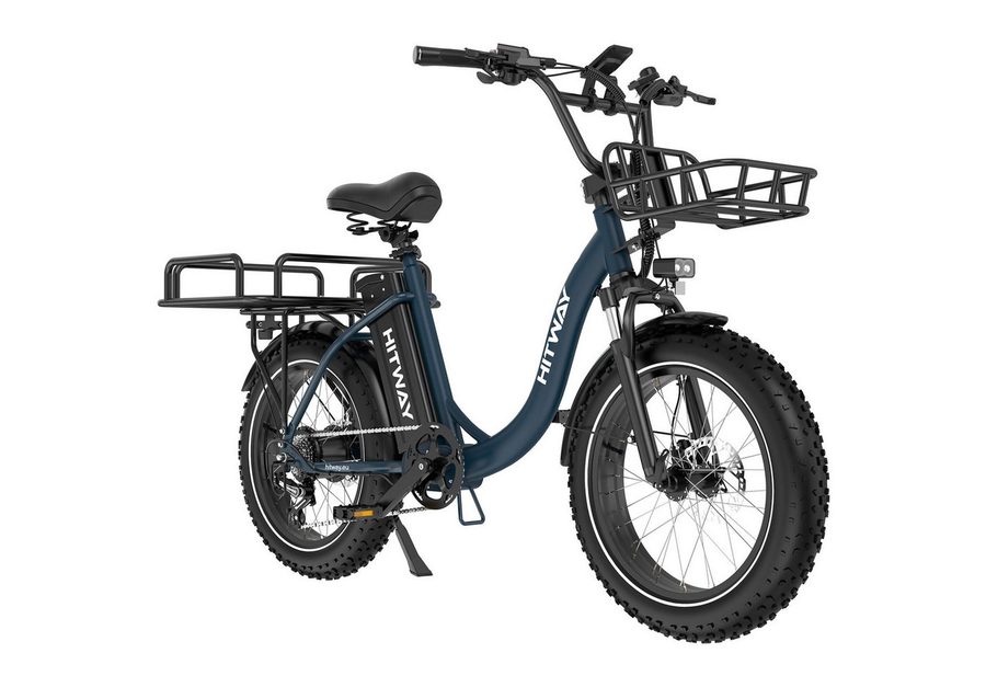 HITWAY E-Bike Cityrad Pedelec 20x4.0 48V 27Ah Drehmomentsensor, 7 Gang shimano, Kettenschaltung, Heckmotor, 1296 Wh, Bis zu 160 km, Hydr. Scheibenbremsen, Lockout-Federgabel, 7-Gang, Korb
