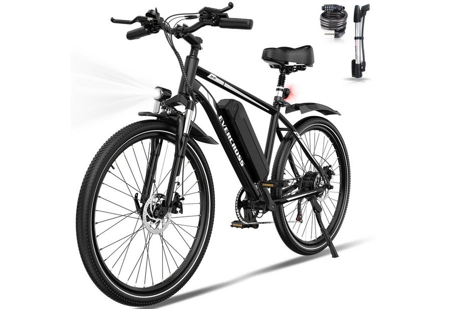 EVERCROSS TECH E-Bike Cityrad für Pendler,27,5-Zoll-Elektrofahrrad,36V 13AH AKKU, 7 Gang, Heckmotor, 468 Wh, 1 Gang, 250W, 468 Wh,E-Citybike mit Schloss, Pumpe
