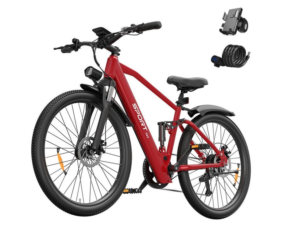 Vankel E-Bike Cityrad Herren Damen E-Mountainbike 26 Zoll 250W 624Wh 50km Shimano 7-Gang, Kettenschaltung, Heckmotor, 624 Wh, (Beleuchtungsset mit Batterieladegerät, Batterieschlüssel, Werkzeug), 25 km/h 150mm Mitteldämpfer Mechanische Scheibenbremsen 26 Zoll 24kg