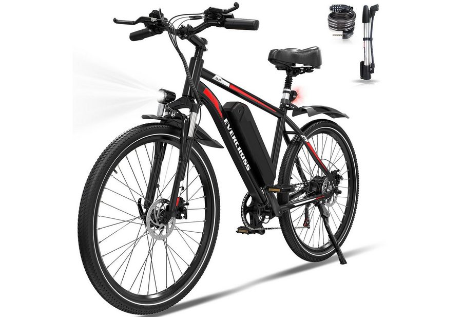 EVERCROSS TECH E-Bike Cityrad für Pendler,27,5-Zoll-Elektrofahrrad,36V 13AH AKKU, 7 Gang, Heckmotor, 468 Wh, 1 Gang, 250W, 468 Wh,E-Citybike mit Schloss, Pumpe