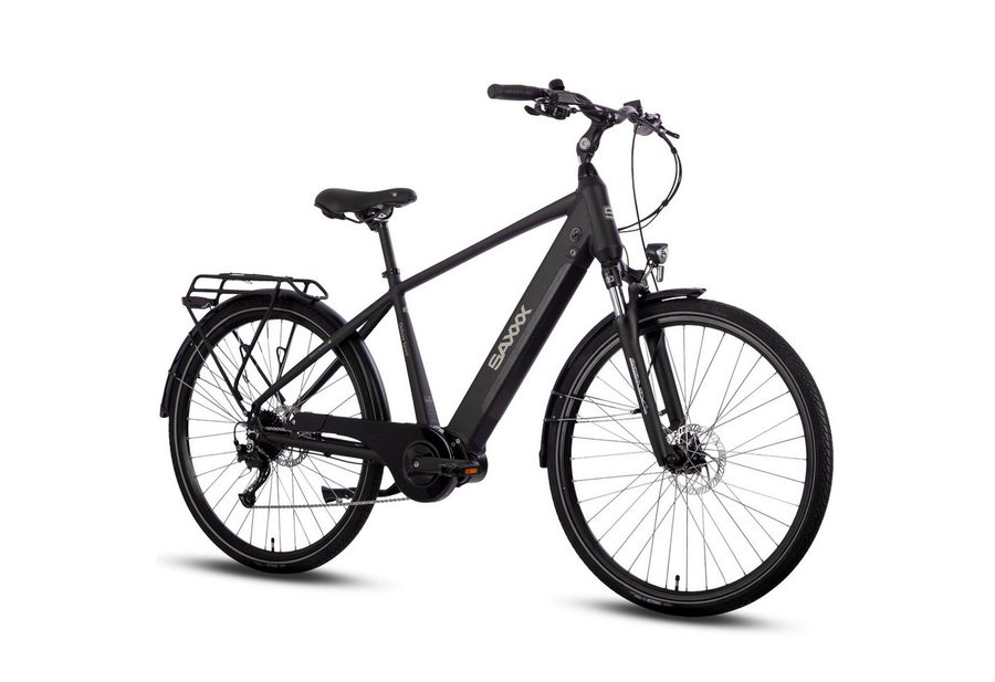 SAXXX E-Bike Cityrad 28 Zoll, 70 Nm Antrieb, Mittelmotor, max. 100km, 95 % vormontiert, 9 Gang SHIMANO Alivio Schaltwerk, Kettenschaltung, Mittelmotor, 418 Wh, (Für Alltag, Arbeitsweg und längere Fahrten auf wechselnden Strecken), hydr. Bremsen, bis 130kg belastbar, Elektrofahrrad für Damen Herren