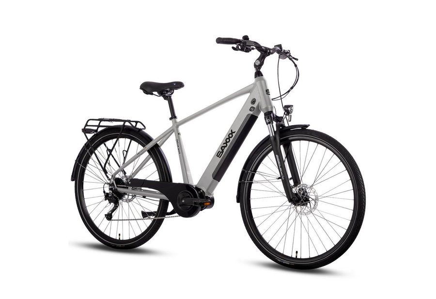SAXXX E-Bike Cityrad 28 Zoll, 70 Nm Antrieb, Mittelmotor, max. 100km, 95 % vormontiert, 9 Gang SHIMANO Alivio Schaltwerk, Kettenschaltung, Mittelmotor, 418 Wh, (Aluminium-Diamantrahmen, für Stadtverkehr, Pendelwege und Touren), hydr. Bremsen, bis 130kg belastbar, Elektrofahrrad für Damen Herren