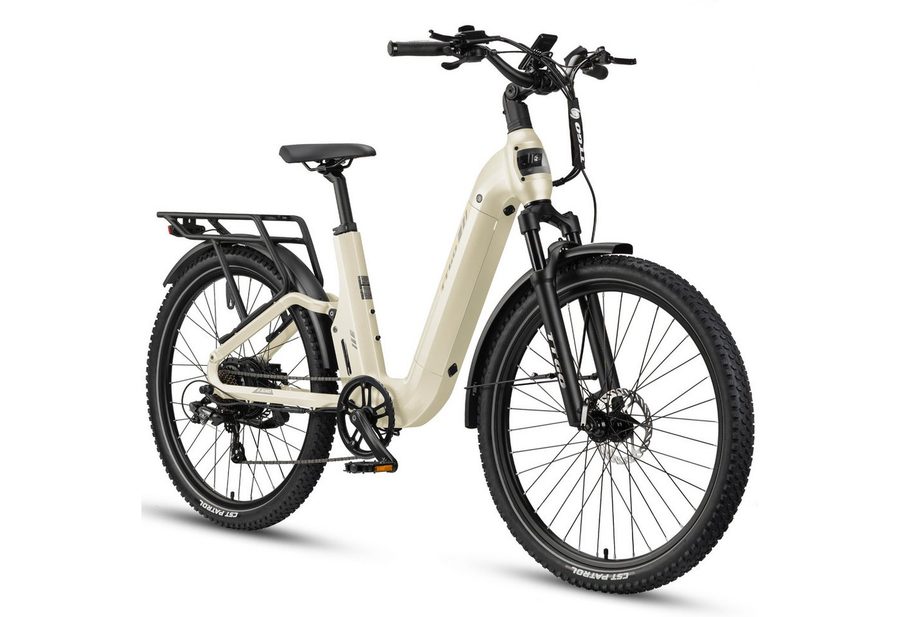 TTGO E-Bike Cityrad 28 Zoll Damen Herren, SUV, Fully, 48V 720Wh bis zu 140km, Bremslicht, 7 Gang Shimano ARDTY300D Schaltwerk, Kettenschaltung, Heckmotor, 720 Wh, (Softtail, Farb-LCD-Display, Drehmomentsensor), Vollfederung, Elektrofahrrad mit Tiefeinstieg, Trekkingrad, Pedelec