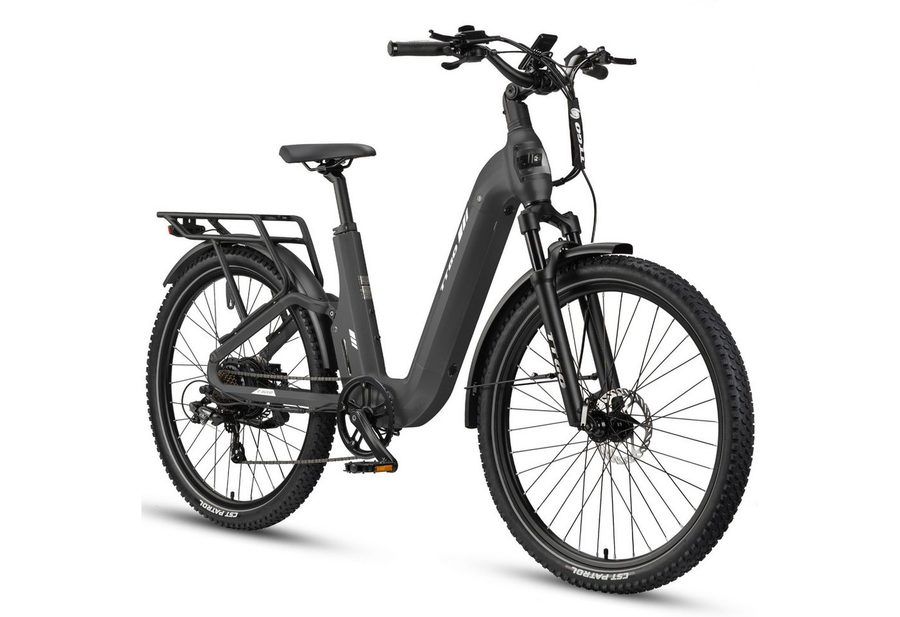 TTGO E-Bike Cityrad 28 Zoll Damen Herren, SUV, Fully, 48V 720Wh bis zu 140km, Bremslicht, 7 Gang Shimano ARDTY300D Schaltwerk, Kettenschaltung, Heckmotor, 720 Wh, (Softtail, Farb-LCD-Display, Drehmomentsensor), Vollfederung, Elektrofahrrad mit Tiefeinstieg, Trekkingrad, Pedelec