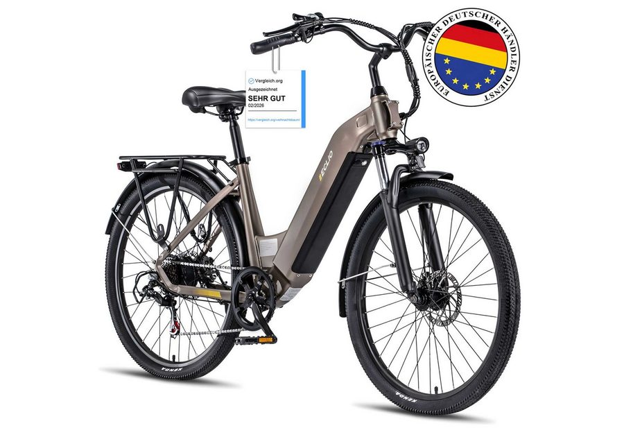 Vankel E-Bike e bike für herren 26 zoll 18.2AH 36V 655WH damen 120km Elektrofahrrad, Kettenschaltung, Heckmotor, 655 Wh, Komfortables Stadtrad mit Scheibenbremsen & 26" Bereifung für Pendler