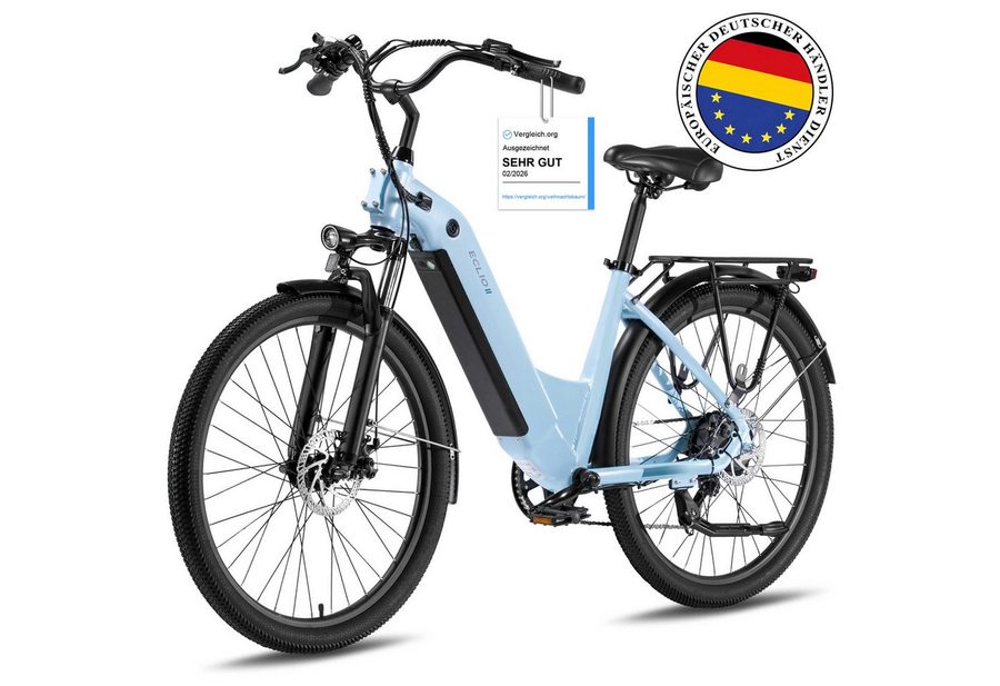 Vankel E-Bike e bike für herren 26 zoll 18.2AH 36V 655WH damen 120km Elektrofahrrad, Kettenschaltung, Heckmotor, 655 Wh, Komfortables Stadtrad mit Scheibenbremsen & 26" Bereifung für Pendler