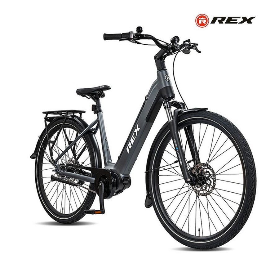 REX E-Bike Cityrad 28 Zoll REX Commuter+ Mittelmotor E-Bike, Pedelec Damen & Herren, 7 Gang Nexus 7 Gang Schaltwerk, Mittelmotor, 468 Wh, ebike max. 120km Reichweite, Suntour Federgabel, Scheibenbremsen