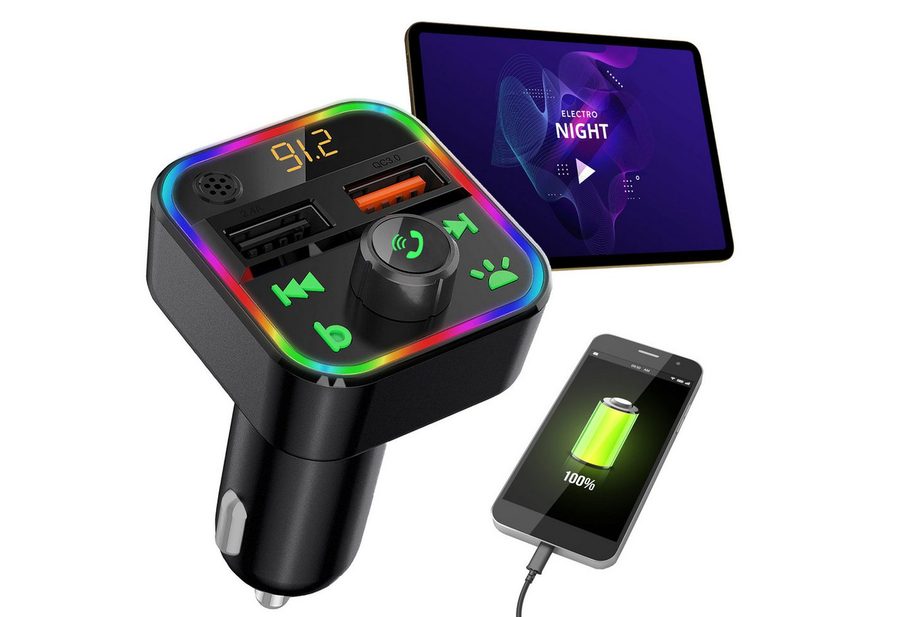 Casativo FM Transmitter mit Bluetooth 5 USB-A Ladeports & Freisprechfunktion KFZ-Transmitter, USB/SD Musik, MP3/FLAC, Bassboost, LED, 12/24V, Auto-Off von Casativo