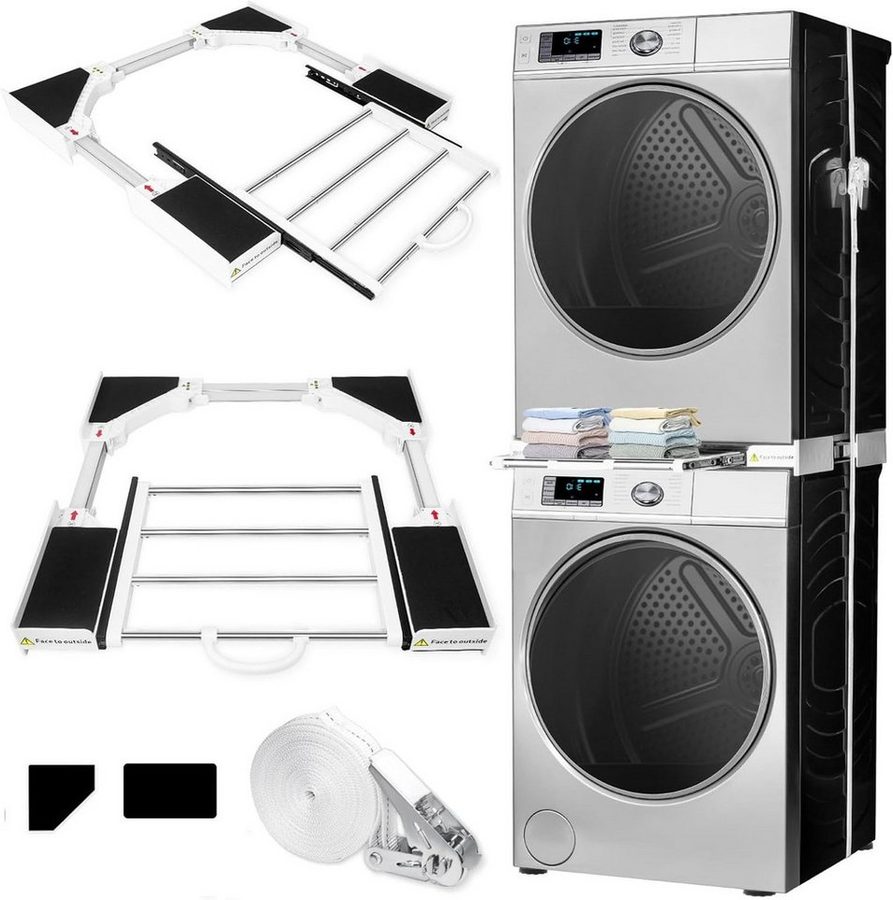 BBG Zwischenbaurahmen Verstellbarer Waschmaschinen-Zwischenbaurahmen aus Edelstahl 54–73 cm (1-St., universell kompatibler Verbindungsrahmen), für Waschmaschine & Trockner, stabile Stapelhilfe mit Klicksystem von BBG