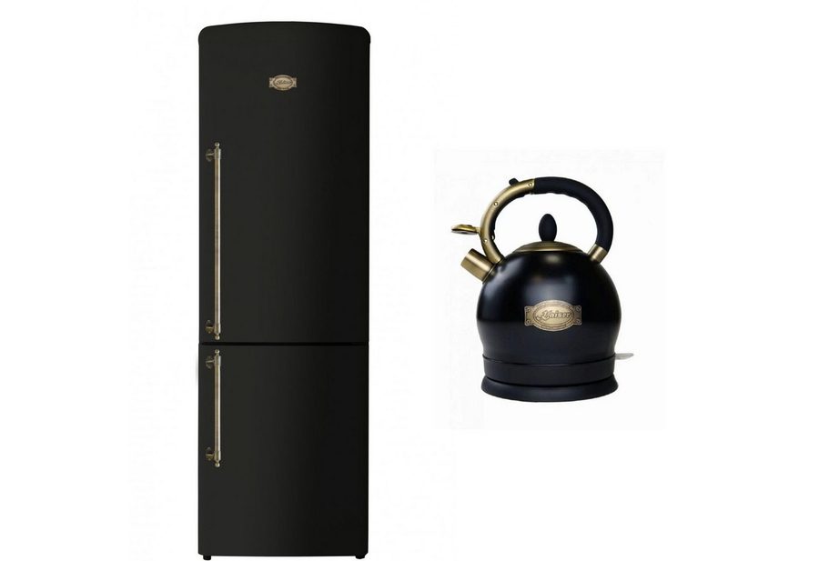 Kaiser Küchengeräte Kühl-/Gefrierkombination Kühlschrank 60 cm breit,330 L, NoFrost, 199 cm, Touchsteuerung+Exklusiver Retro Wasserkocher Kontroll LED 2L 1800 W KK 60825 Em, 60 cm breit