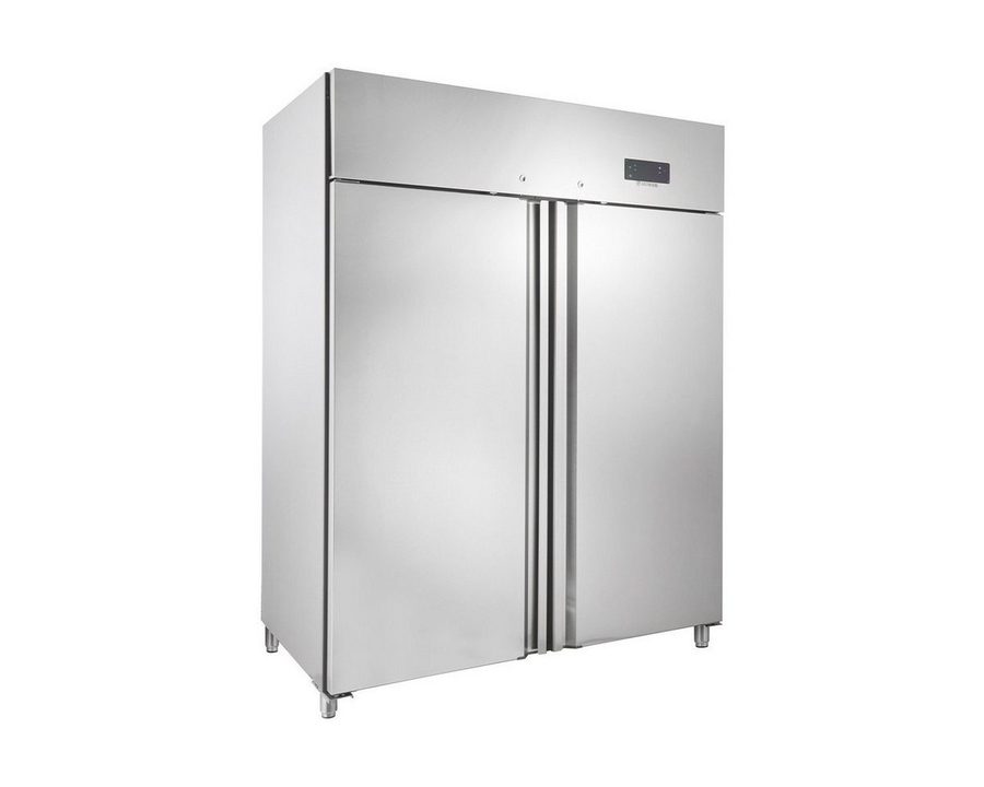 GastroHero Gefrierschrank Tiefkühlschrank 1350 L Edelstahl mit 2 Türen GN 2/1 Gastro Imbiss GNH1410BTM, 201 cm hoch, 148 cm breit, Digitale Temperaturkontrolle, langlebiger Kompressor, LED-Beleuchtung