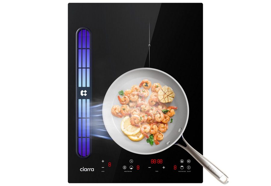 CIARRA Kochfeld mit Dunstabzug 40 cm Kochfeldabzug mit integriertem 505 m³/h Plasma⁺-System Waschbarer & Wiederverwendbarer Zeolithfilter 3565W CBBEH392B, Induktionskochfeld mit Dunstabzug 2 Zonen Boost Touch Bedienung