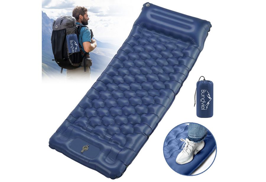 Bundviel Isomatte Camping Selbstaufblasend 12cm Dicke Luftmatratze Utraleicht mit Fußp, Ultraleicht 196x70x12cm / 196x83x12cm von Bundviel