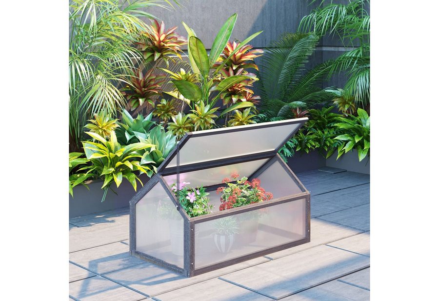 Outsunny Frühbeet aus Holz, Mini Gewächshaus 90 x 52 x 49,5 cm, Treibhaus Grau von Outsunny