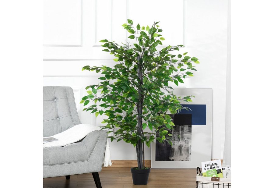 Kunstpflanze Künstlicher Ficus-baum, Kunstbaum, Fake Plant wie echt, für Büro Banyan, Outsunny, Höhe 145 cm, Grün v von Outsunny