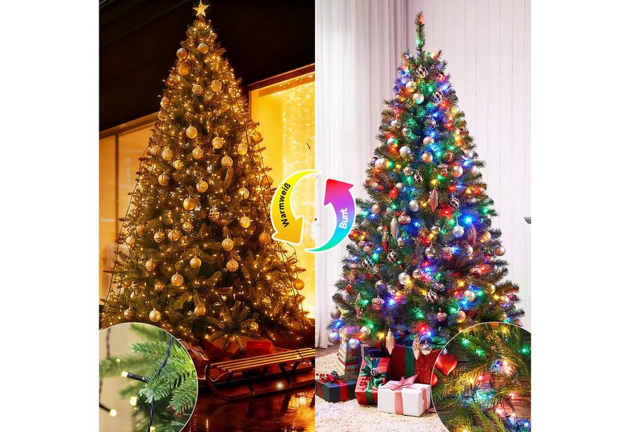 Salcar LED-Lichterkette LED Weihnachtsbaum Lichterkette – Warmweiß & Bunt umschaltbar, 2m 280 LED 9 Modi mit 8 Girlanden für 150cm - 240cm Tannenbaum von Salcar
