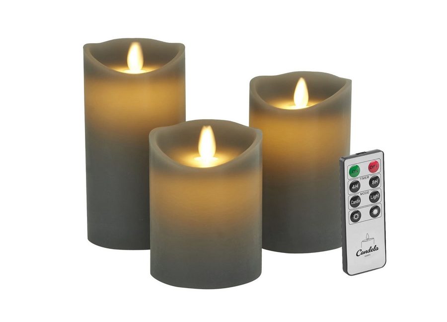 LC Home LED-Kerze Set Echtwachskerze Timerfunktion Fernbedienung LED Kerzen Dimmbar (Set, 3-tlg., LED Kerzen Set Stumpenkerzen mit Fernbedienung Timerfunktion dimmbar), LED Kerzen 3er Set in 7,5x10/12,5/15 oder 5er Set in 5x13/14/16/18/20 von LC Home