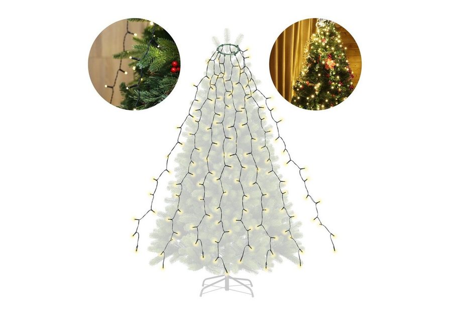 Salcar LED-Lichterkette Weihnachts Lichterkette Weihnachtsbaum LED Lichterkette mit Zauberstab, 1,5m Christbaumbeleuchtung mit Ring und 8 Girlanden, 200 LED Warmweiß von Salcar
