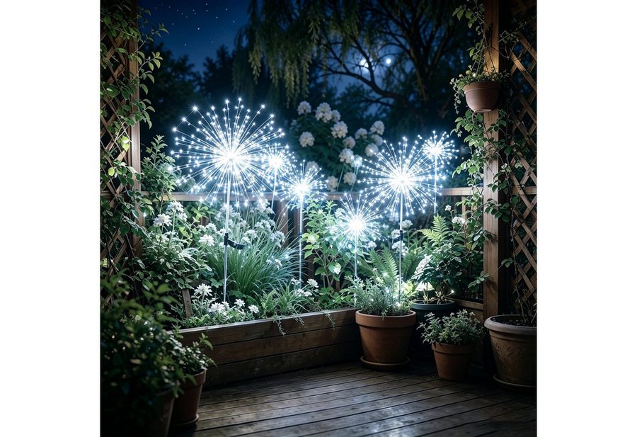Salcar LED Solarleuchte 2er 180 LED Solarlampe Feuerwerk Gartenleuchte Weihnachtsdeko, LED fest integriert, Kaltweiß, 8 Modi Solarleuchten für Garten Außen LED Feuerwerk Licht mit Erdspieß von Salcar