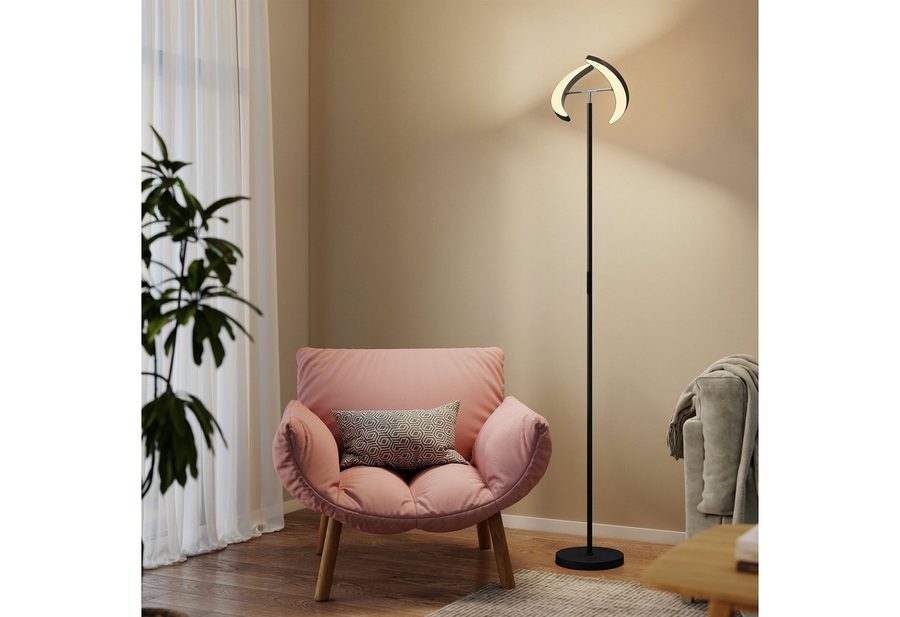 HOMCOM Stehlampe LED Wohnzimmer RGB Stehleuchte Dimmbar 350° drehbarer Doppelkopf, Dimmfunktion, Farbwechsel, Nachtlichtfunktion, LED fest integriert, Farbwechsler, für Wohnzimmer, Schlafzimmer, Schwarz von HOMCOM