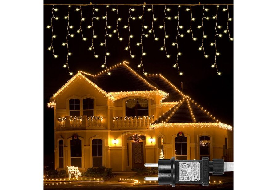 Sunicol LED-Lichtervorhang 5/10/15M, 8 Modi Anschliessbar Eisregen Lichterkette, Speicherfunktion, 31V Sichere Spannung, Timer, für Weihnachtsdeko Traufe Garten Balkon von Sunicol