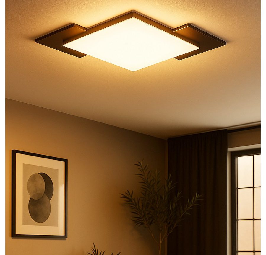 EGLO LED Deckenleuchte, LED-Leuchtmittel fest verbaut, Warmweiß, Deckenlampe Flurleuchte Deckenleuchte LED Holzoptik MDF schwarz von EGLO