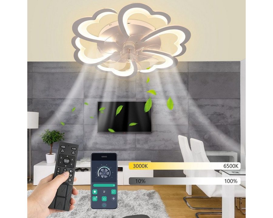 oyajia Deckenleuchte Leise Deckenventilator mit Beleuchtung, 60W / 85W LED Deckenleuchte, Deckenventilator mit Beleuchtung, LED fest integriert, Naturweiß, Kaltweiß, Warmweiß, LED Deckenbeleuchtung mit Ventilator,5 Lichter Design Deckenventilator von oyajia