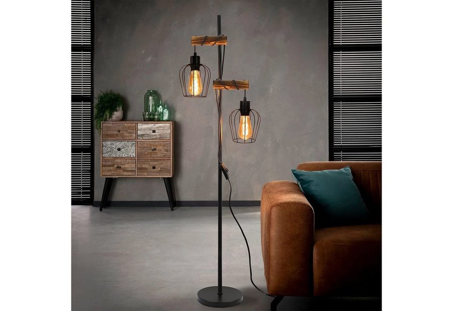 Nettlife Stehlampe Vintage Holz schwarz 151 cm hoch 2-flammiges, LED wechselbar, für Wohnzimmer schlafzimmer Esszimmer Büro von Nettlife