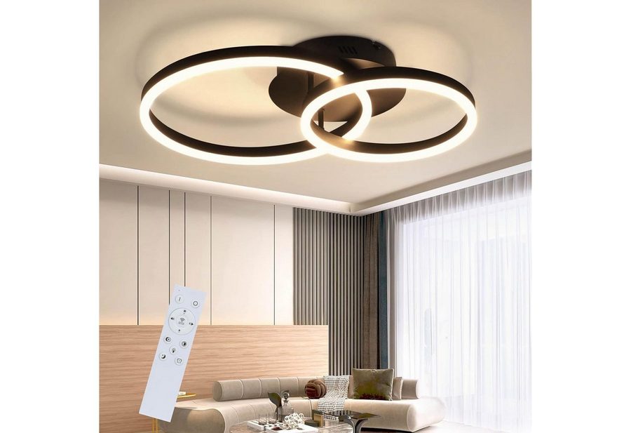 Nettlife LED Deckenleuchte Dimmbar Schwarz Modern 46W 2-Ringen Fernbedienung Deckenlampe, LED fest integriert, Warmweiß Neutralweiß Kaltweiß, 58.5*40*11.5cm für Wohnzimmer, Schlafzimmer, Küche, Esszimmer, Büro von Nettlife