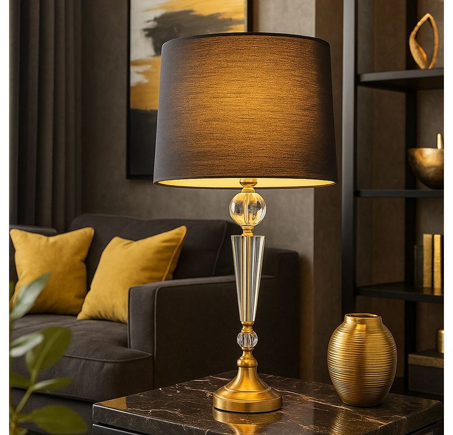 GLOBO LIGHTING Tischleuchte, Leuchtmittel nicht inklusive, Tischleuchte Beistelllampe Nachttischlampe Textil Messing Kristalle H von GLOBO LIGHTING