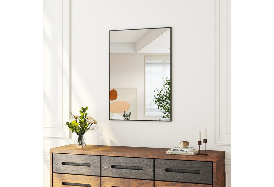 Hopibath Wandspiegel klein 40x60 eckig Schwarz mit Alurahmen (Flurspiegel Badspiegel, 5mm HD Glas), Spiegel, für Bad, Flur, Wohnzimmer, Schlafzimmer von Hopibath