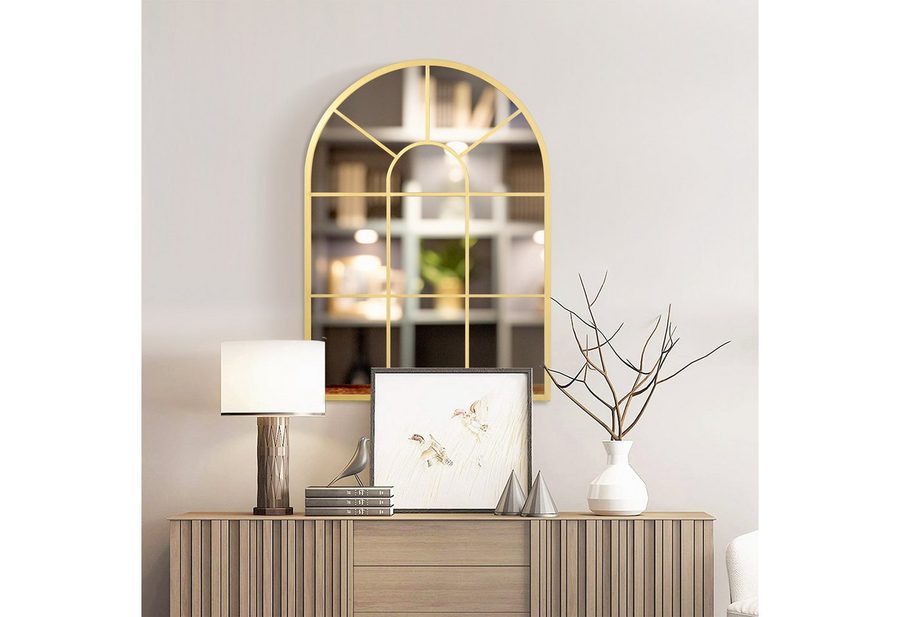 HOMCOM Wandspiegel Hängespiegel Flurspiegel mit Metallrahmen für Schlafzimmer (Flurspiegel, 1-St., Fensterspiegel), für Wohnzimmer, Esszimmer, Schlafzimmer, Gold von HOMCOM