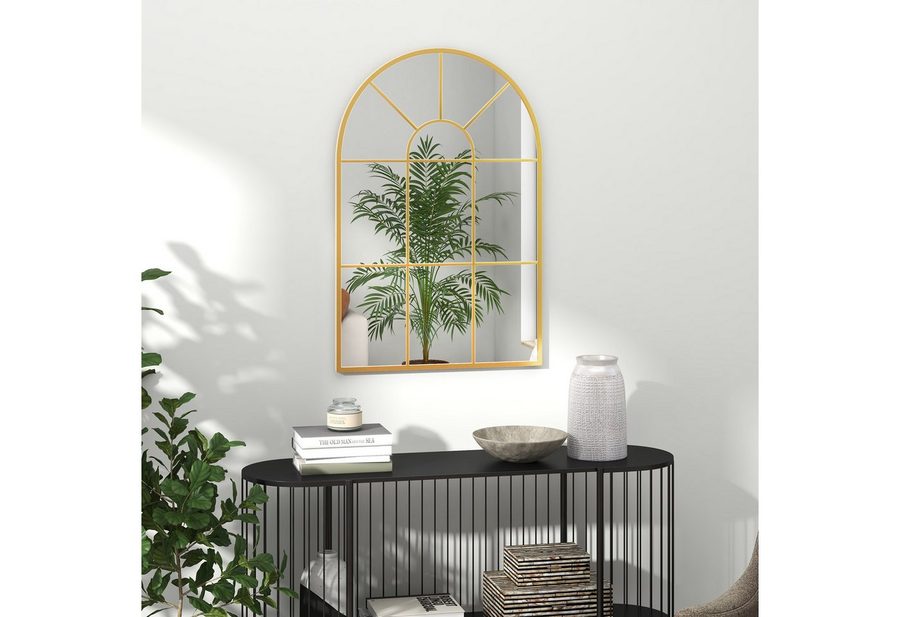 HOMCOM HOMCOM Wandspiegel Fensterspiegel 91 x 60 cm Dekorativ Spiegel mit Metallrahmen Gold von HOMCOM
