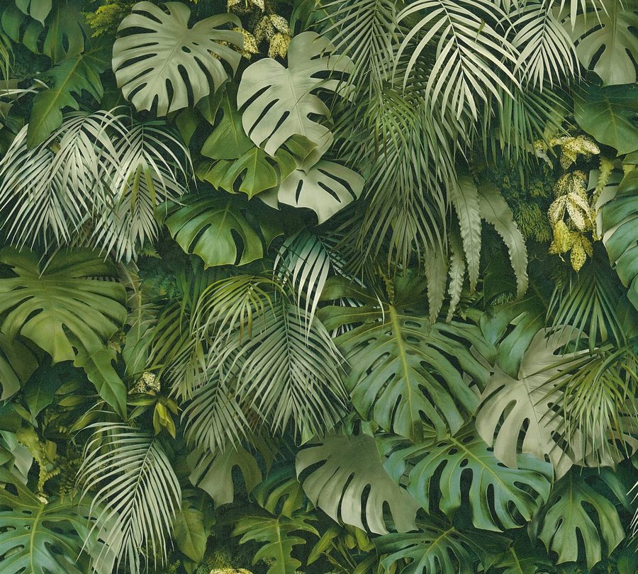A.S. Création Vliestapete Greenery mit Palmenprint in Dschungel Optik, glatt, floral, Wald, botanisch, Palmentapete Tapete Dschungel Tapeten Wohnzimmer Schlafzimmer Küche von A.S. Création