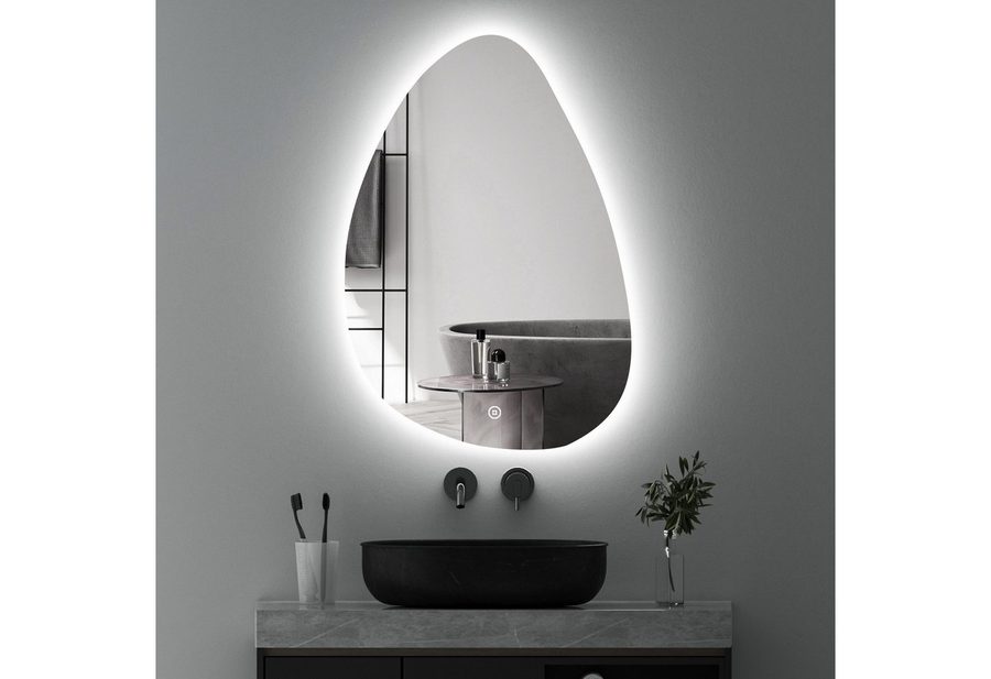 WDWRITTI Wandspiegel mit beleuchtung Badspiegel LED Touch Modern Dreifarbiges Dimmbar (LED Spiegel Bad, Wassertropfen, 55x80cm, 65x90cm), LED Multifunktionspiegel von WDWRITTI