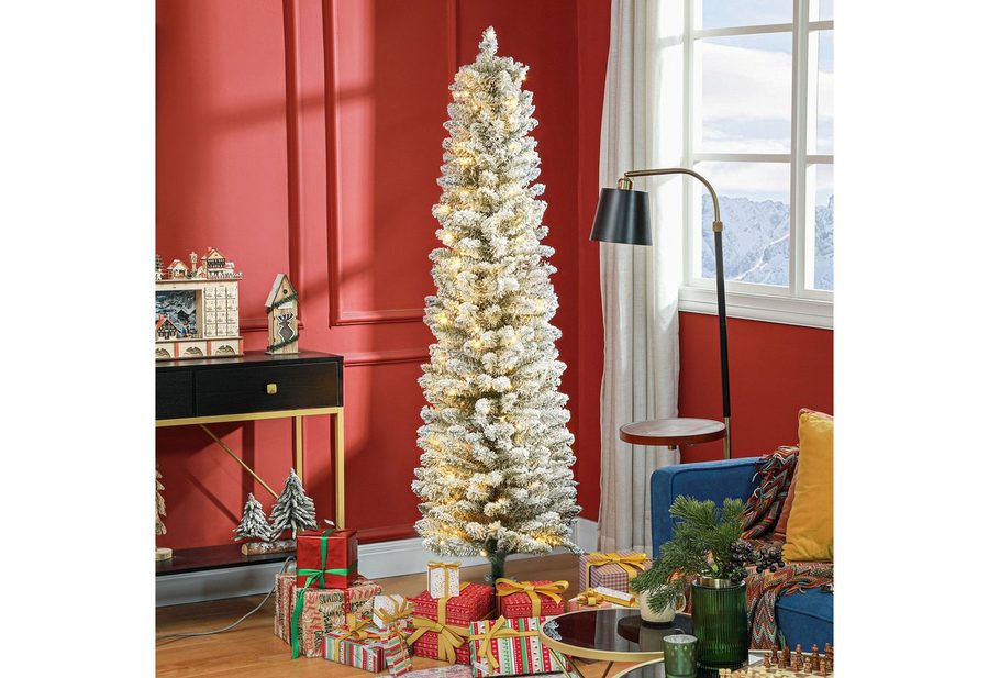 HOMCOM Künstlicher Weihnachtsbaum Christbaum Weihnachtsdeko mit LED Beleuchtung, Schnee, Tanne, für Weihnachtsfest, Indoor, grün+weiß von HOMCOM
