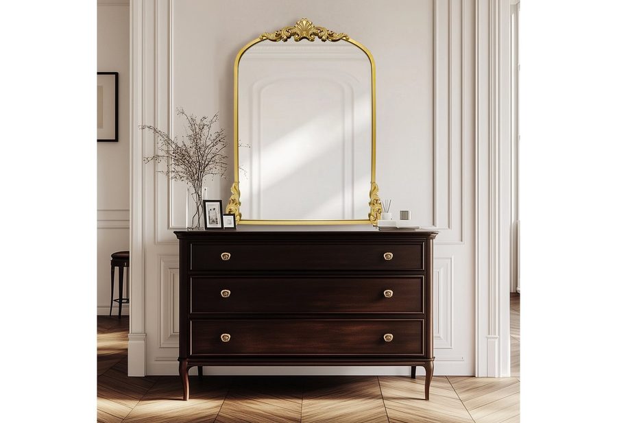 G-LEAF Wandspiegel Bogen-Wandspiegel, antiker Spiegel im Barockstil (1-St), ideal für Kamin, Badezimmer, Eingangsbereich, 90×60cm von G-LEAF