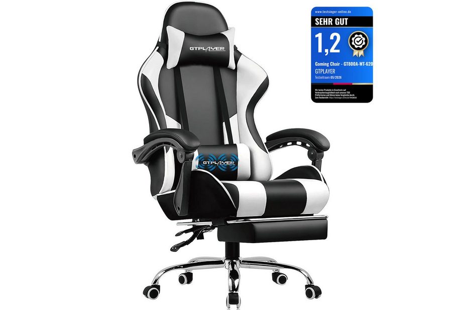 GTPLAYER Gaming-Stuhl Bürostuhl mit Massagefunktion, Fußstütze, Kopfstütze (Packung), Ergonomischer Gamer Stuhl Maximale Belastung 150 kg, 360° drehbar von GTPLAYER