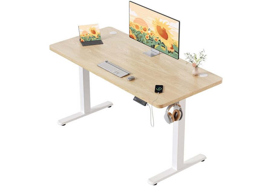HOMALL Schreibtisch Schreibtisch Höhenverstellbarer mit Gedächtnis und Sitzerinnerung (2-lagige Hohenverstellung mit sitzender Erinnerungsfunktion und USB-Ladeanschluss) von HOMALL